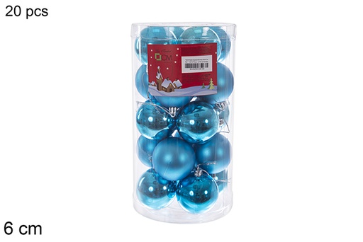 [112810] Pack 20 boules turquoise brillantes/mates cylindre 6 cm