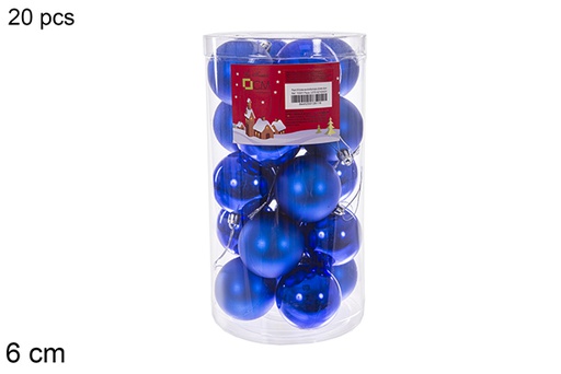 [112811] Pack 20 boules bleues brillantes/mates en cylindre 6 cm