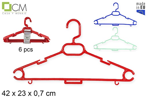 [103050] Pack of 6 plastic hangers assorted colors