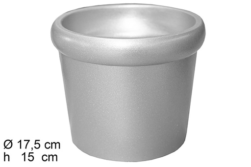 [112996] Macetero cemento con borde color plata 17,5x15 cm