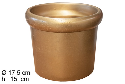 [112997] Macetero cemento con borde color oro 17,5x15 cm