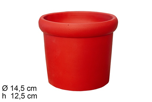 [112998] Macetero cemento con borde color rojo 14,5x12,5 cm