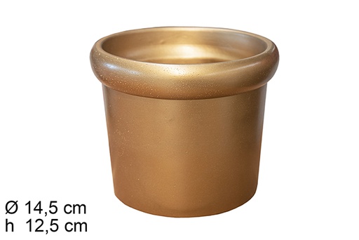 [112999] Macetero cemento con borde color oro 14,5x12,5 cm
