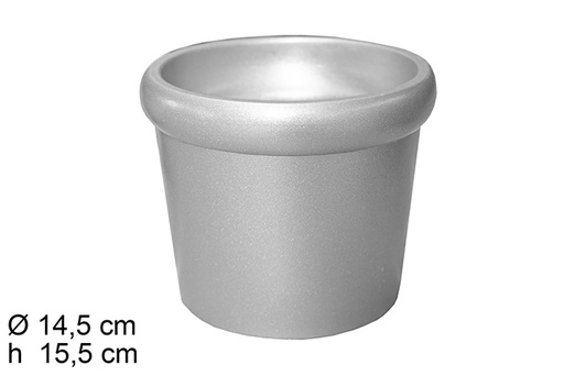 [113000] Silver cement planter with rim 14,5x15,5 cm