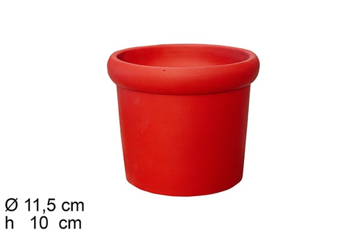 [113007] Vaso da fiori in cemento rosso con bordo 11,5x10 cm