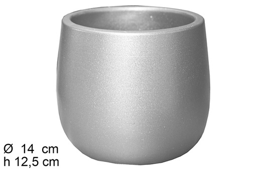 [113011] Curved cement silver planter 14x12,5 cm