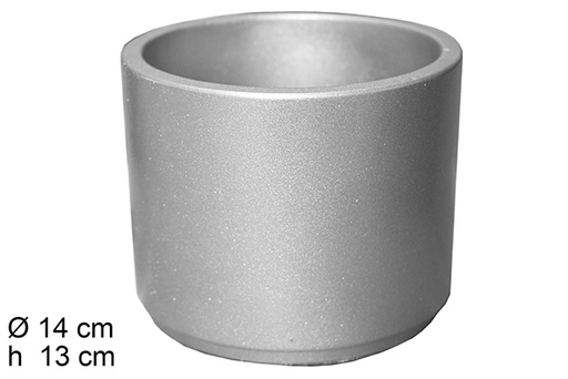 [113020] Cylindrical cement silver planter 14x13 cm