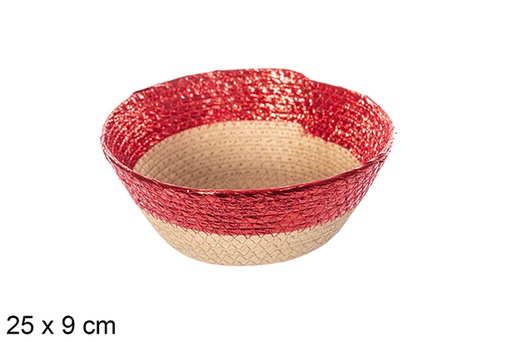 [114212] Natural/red glitter paper rope basket 25x9 cm