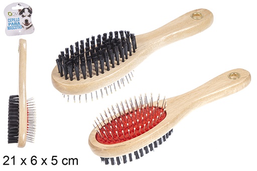 [111764] Brosse double en bois animaux compagnie  21x6cm 