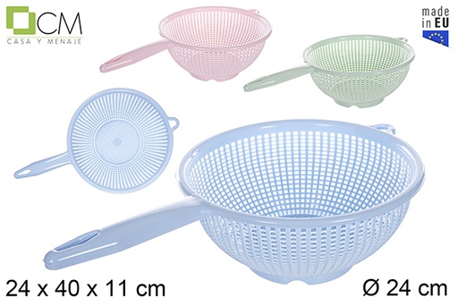 [112986] Passoire à légumes en plastique avec poignée couleurs pastels 24 cm