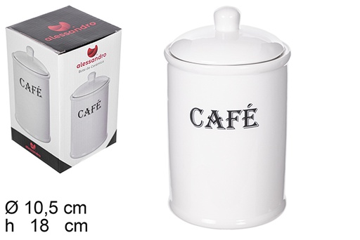 [111648] Bote cocina con tapa cerámica blanca letrero café