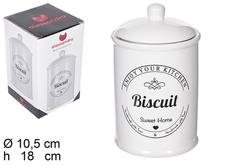 [111651] Bote cocina con tapa cerámica blanca deco Biscuit