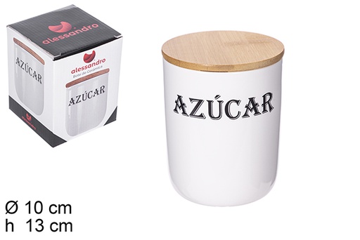 [111655] White ceramic kitchen jar with bamboo lid azúcar