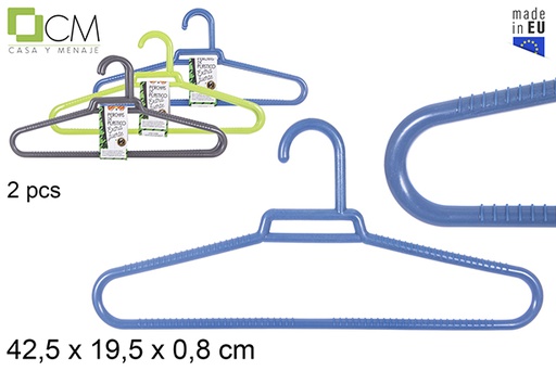 [112131] Pack 2 extra strong plastic hangers assorted colors