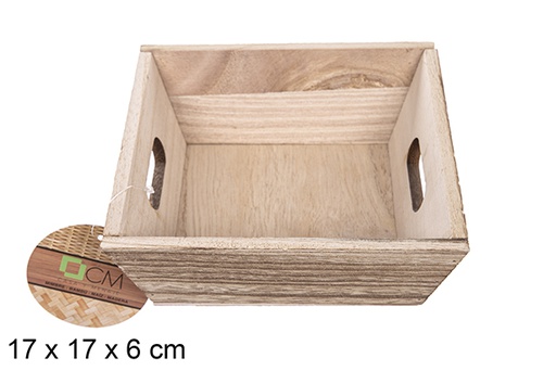 [111693] Boîte en bois carrée vintage 17 cm