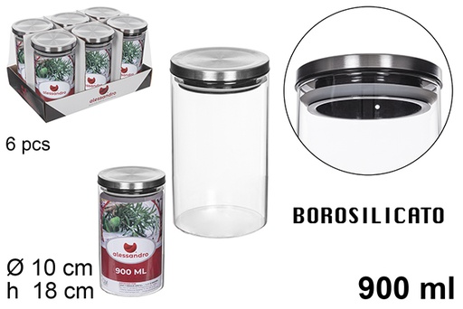 [112195] Barattolo in borosilicato coperchio acciaio 900 ml