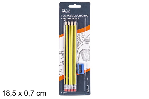 [112238] Pack 4 matite in grafite HB con temperino 