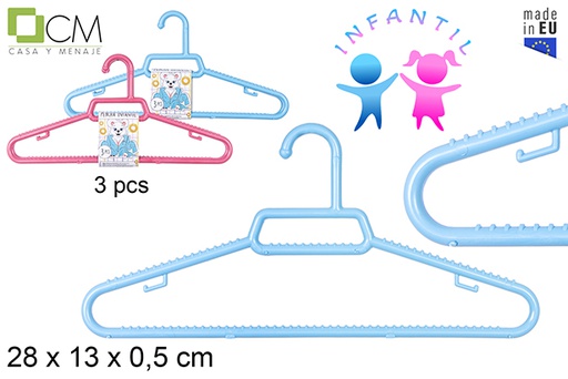 [102929] Pack of 3 plastic hangers infantile assorted colors