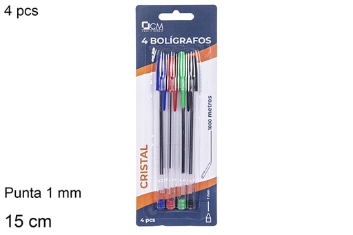 [112236] Pack 4 canetas esferográficas cristal coloridas