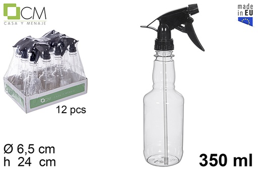 [112503] Bottiglia rotonda in plastica con spruzzatore nero 350 ml