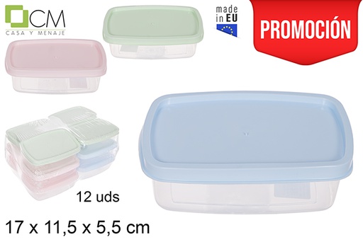 [114398] Boîte à lunch rectangulaire avec couvercle aux couleurs pastel 17x11 cm