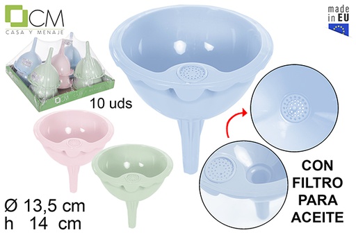 [113126] Plastic funnel with filter pastel colors 12 cm