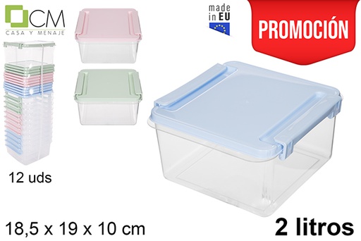 [114235] Contenitore per alimenti plastica quadrato colori pastello 2 l.