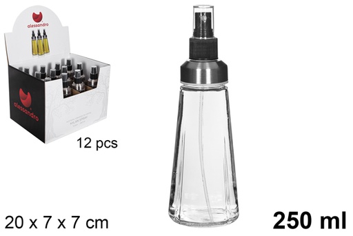 [110797] Bouteille d'huile ronde en verre Milan avec bouchon pulvérisateur 250 ml