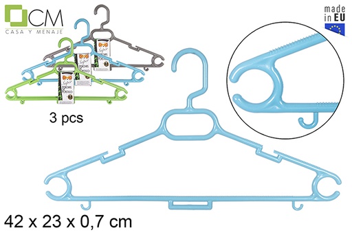 [112296] Pack 3 super cabides de plástico cores diversas