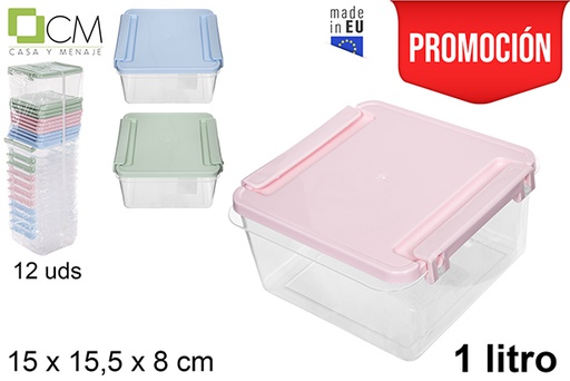 [114234] Contenitore per alimenti plastica quadrato colori pastello 1 l.