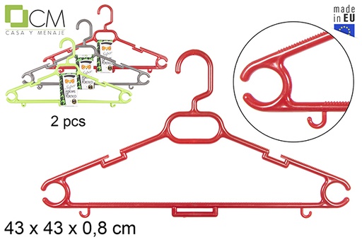 [112134] Pack 2 super plastic hangers assorted colors