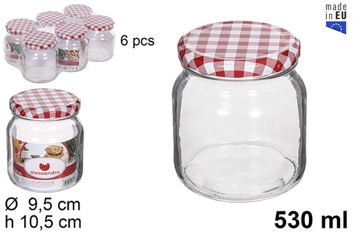 [114654] Pot rond en verre avec couvercle vichy 530 ml