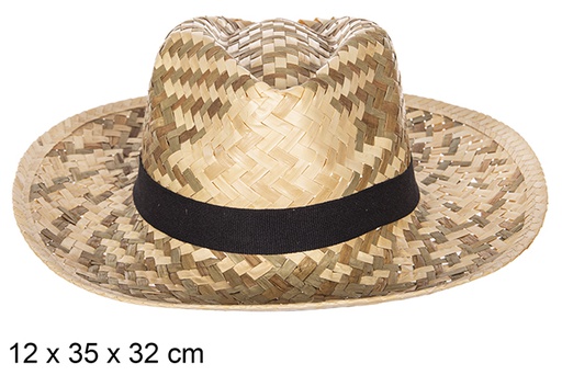 [112316] Two-tone Basic straw hat with black ribbon