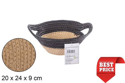 [112427] Cesta cuerda papel natural/negro con asa 20cm