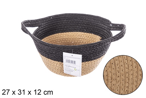 [112430] Cesta cuerda papel natural/negro con asa 27 cm