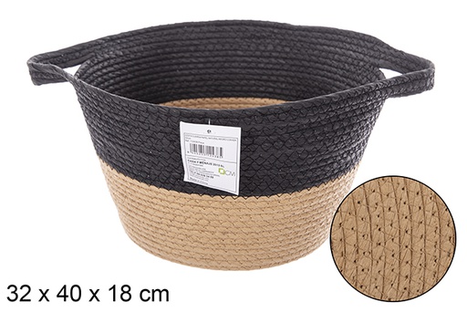 [112438] Cesta cuerda papel natural/negro con asa 32 cm