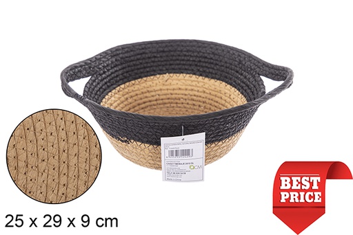 [112429] Cesta cuerda papel natural/negro con asa 25cm