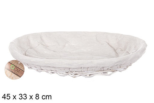 [112877] Panier ovale blanc en osier avec tissu 45x33 cm
