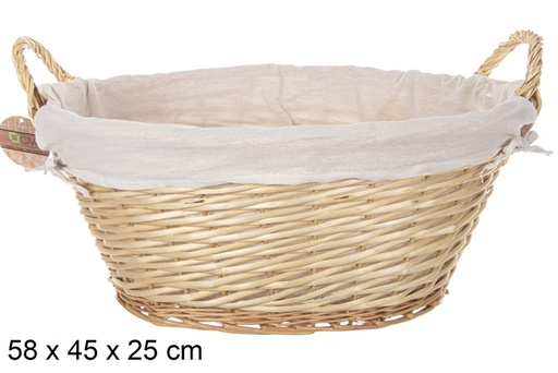 [112890] Cesto oval em vime com alças em cor natural e tecido 58x45 cm