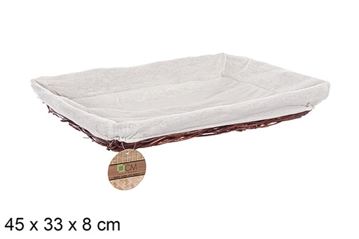 [112900] Mahogany rectangular wicker basket with fabric 45x33 cm