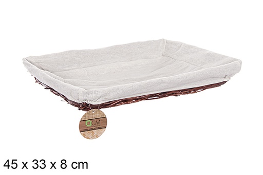 [112900] Panier rectangulaire en osier et tissu en acajou 45x33 cm