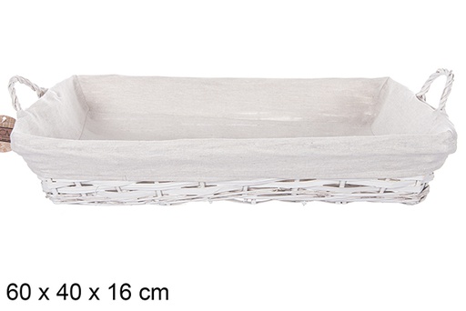 [112901] Cesto retangular de vime com alças brancas com tecido 60x40 cm