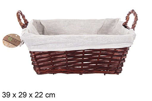 [112912] Cesto rettangolare in vimini con manici in mogano con tessuto 39x29 cm