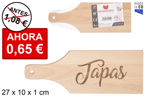 [112525] Planche en bois avec manche décoré Tapas 27x10 cm