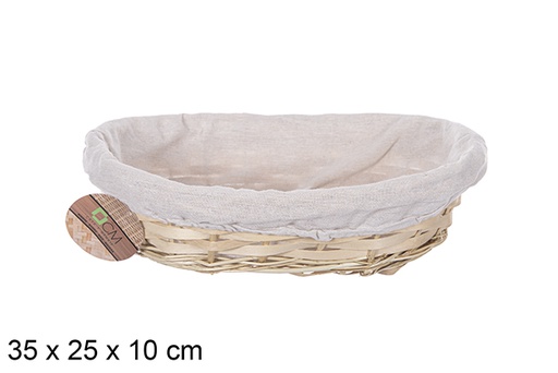 [112875] Cesto ovale in vimini color miele con tessuto 35x25 cm