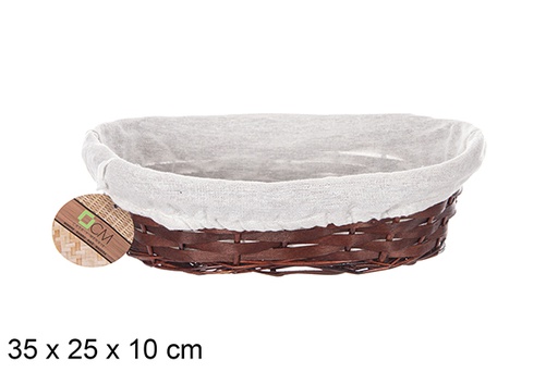 [112876] Cesto oval em verga em mogno com tecido 35x25 cm