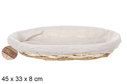 [112878] Cesto ovale in vimini color miele con tessuto 45x33 cm