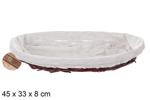 [112879] Mahogany oval wicker basket with fabric 45x33 cm