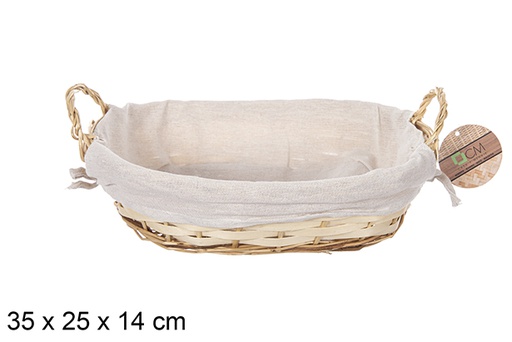 [112884] Cesta oval de vime com alças cor mel e tecido 35x25 cm
