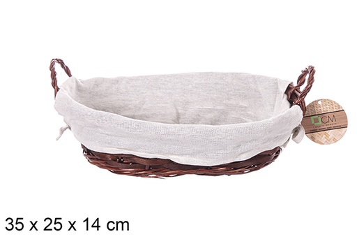 [112885] Oval wicker basket with mahogany handles with fabric 35x25 cm